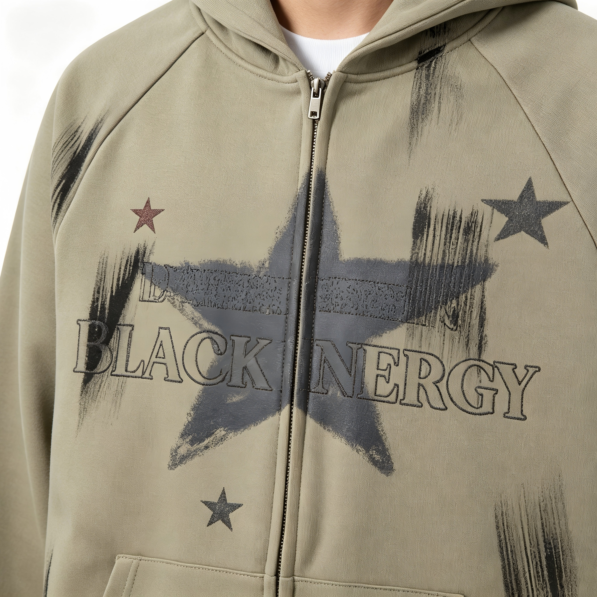 GorgeousBen Men's American Graffiti Star Zip-Up Hoodie, Loose Fit, Casual Streetwear