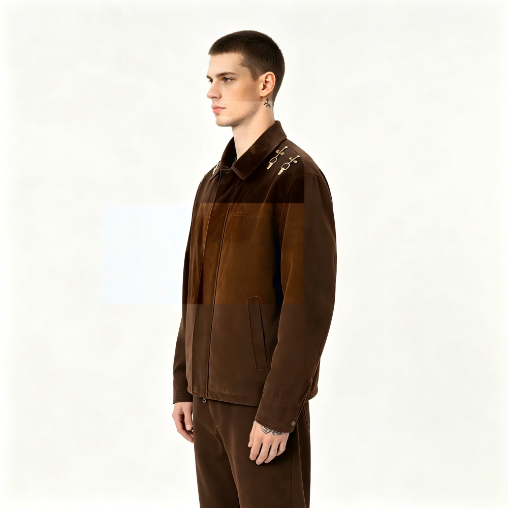 GorgeousBen Men's Retro Suede PU Jacket, Casual Loose Fit Biker Coat
