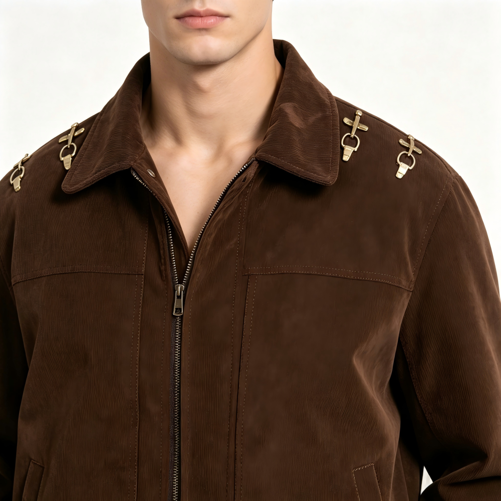 GorgeousBen Men's Retro Suede PU Jacket, Casual Loose Fit Biker Coat