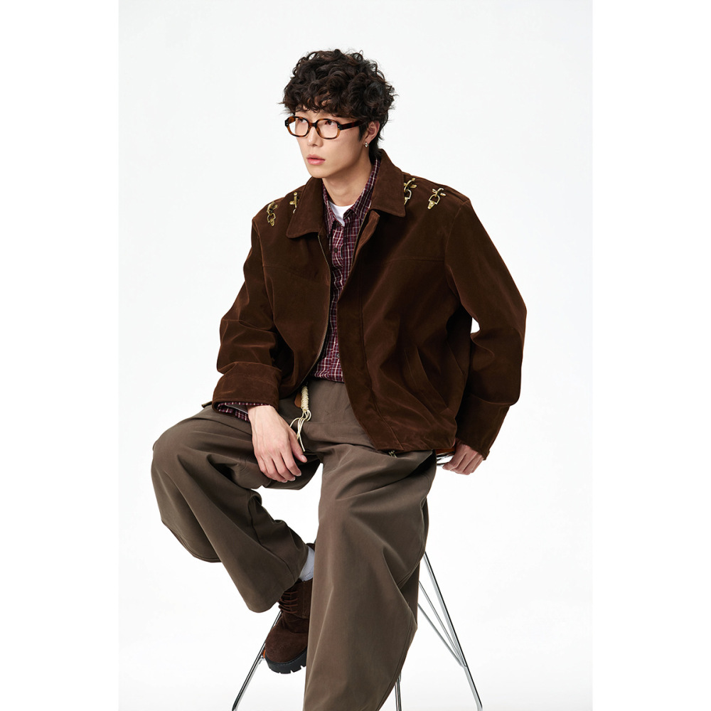 GorgeousBen Men's Retro Suede PU Jacket, Casual Loose Fit Biker Coat
