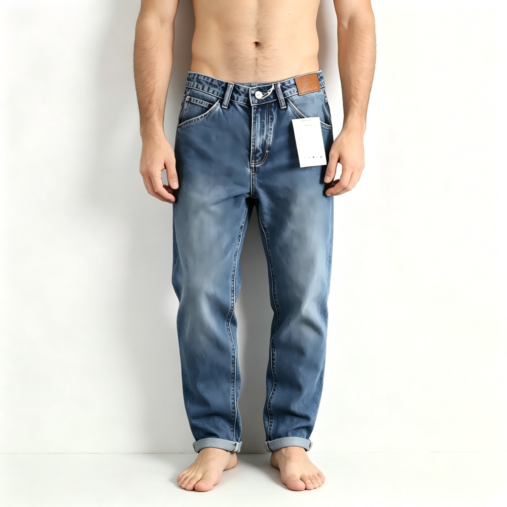 GorgeousBen New high-end foreign trade washed blue jeans men's American casual retro trend straight tube non elastic youth long pants