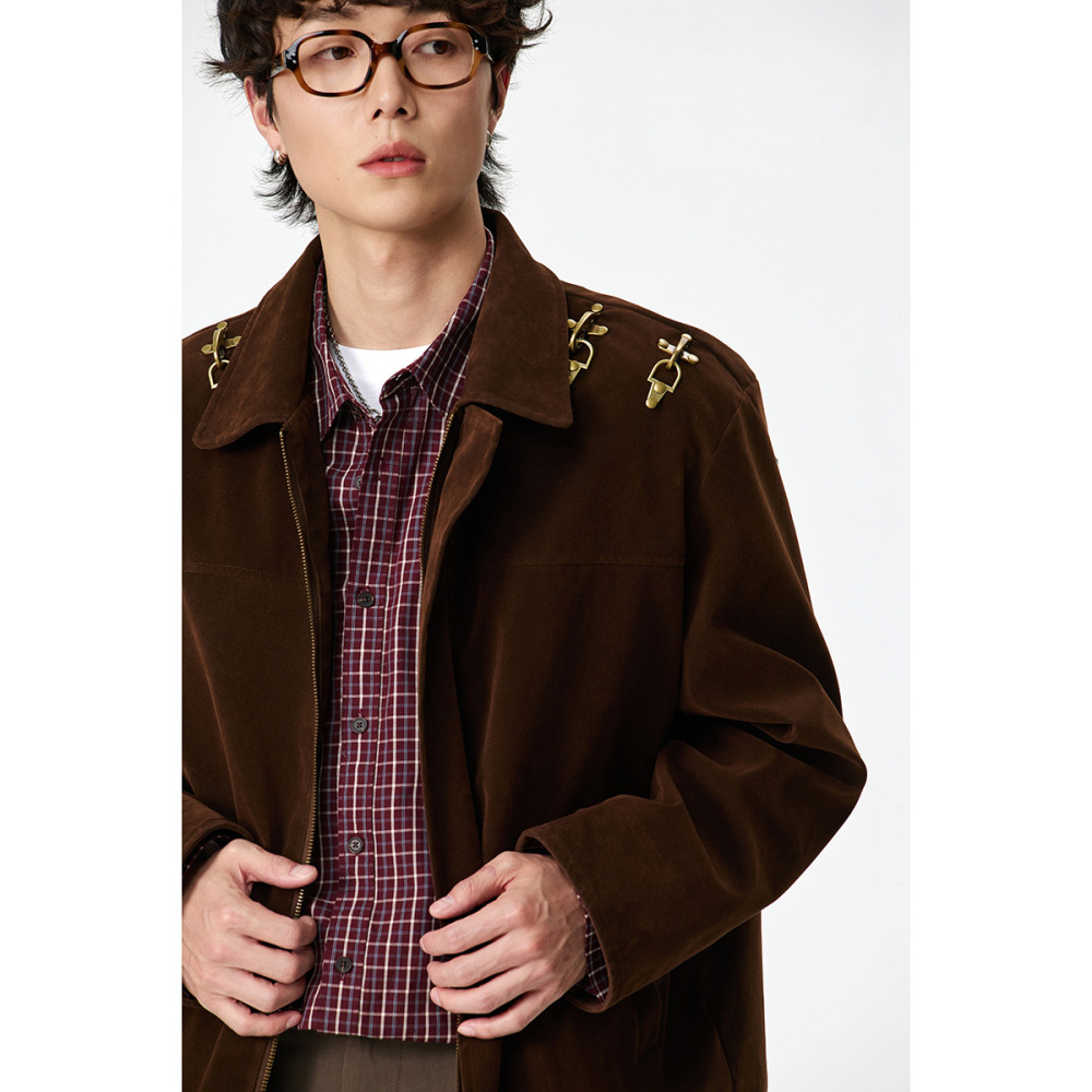 GorgeousBen Men's Retro Suede PU Jacket, Casual Loose Fit Biker Coat