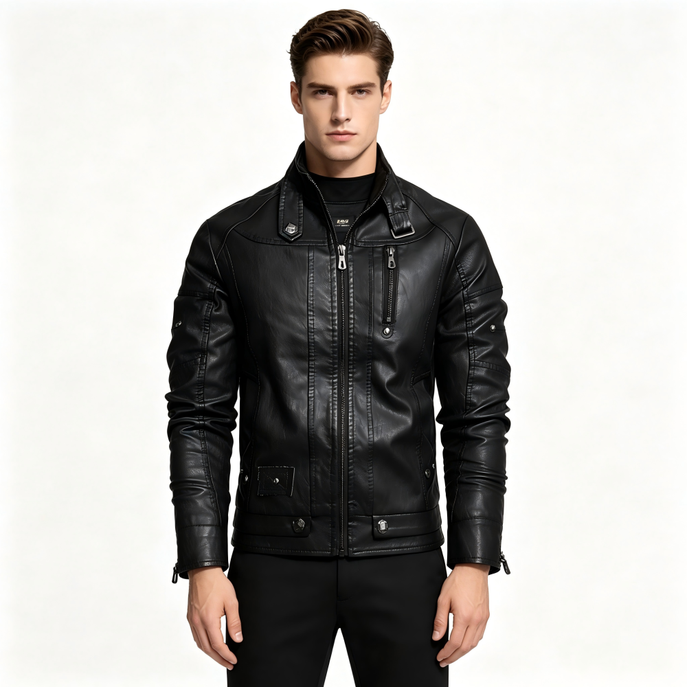 GorgeousBen2025  Men's leather jacket, motorcycle jacket with fleece.