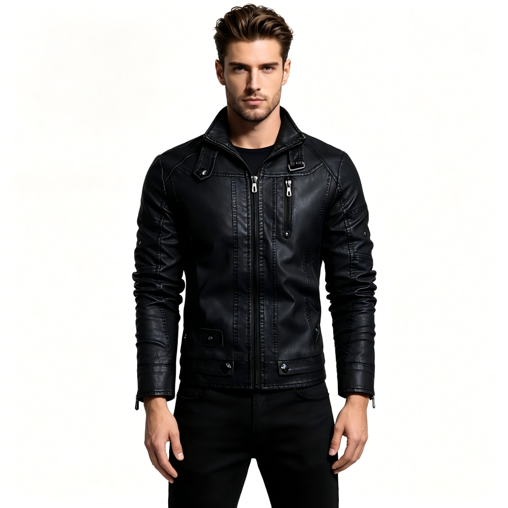 GorgeousBen2025  Men's leather jacket, motorcycle jacket with fleece.