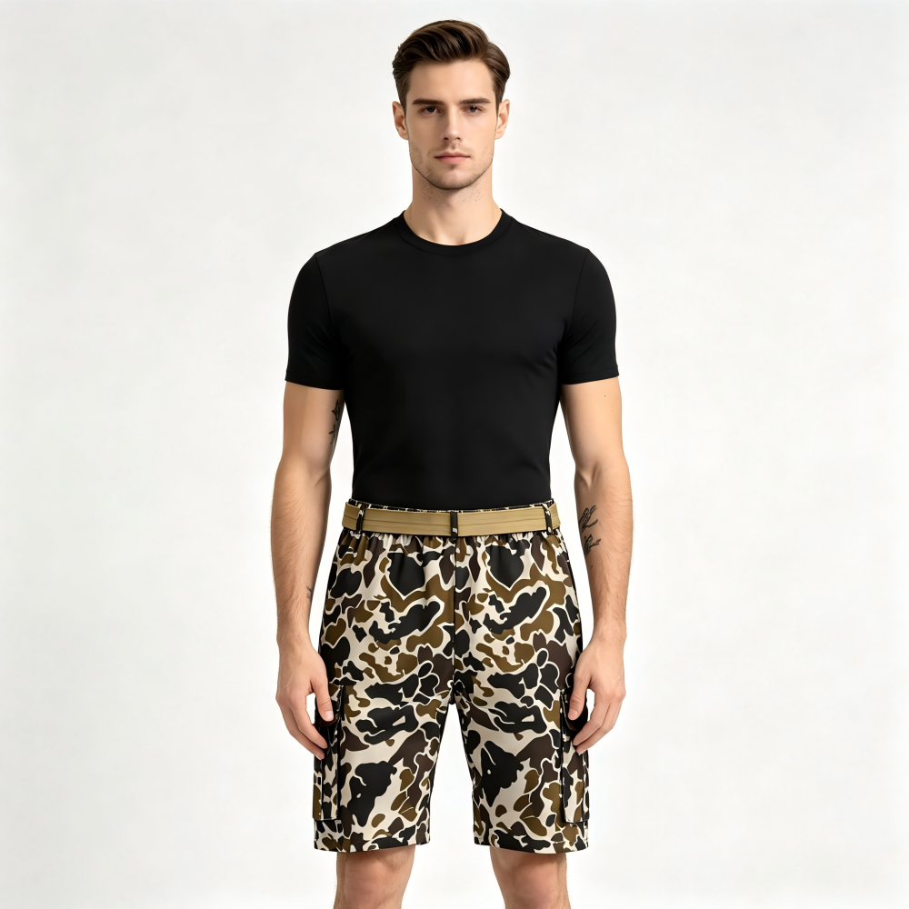 GorgeousBen Men's Camo Sports Shorts, Quick Dry Straight-Leg Casual Shorts