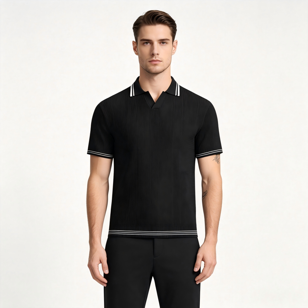 orgeousBen Men's V-Neck Knit Polo Shirt, Breathable Casual Short Sleeve Top