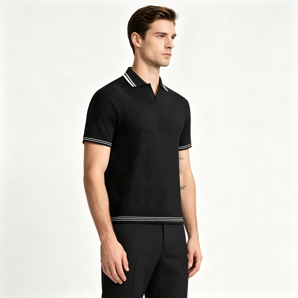 orgeousBen Men's V-Neck Knit Polo Shirt, Breathable Casual Short Sleeve Top
