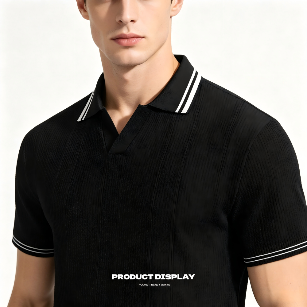 orgeousBen Men's V-Neck Knit Polo Shirt, Breathable Casual Short Sleeve Top