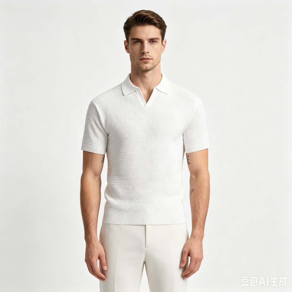 GorgeousBen Men's Knit Polo Shirt, Breathable V-Neck Casual Summer Top