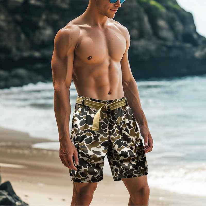 GorgeousBen Men's Camo Sports Shorts, Quick Dry Straight-Leg Casual Shorts