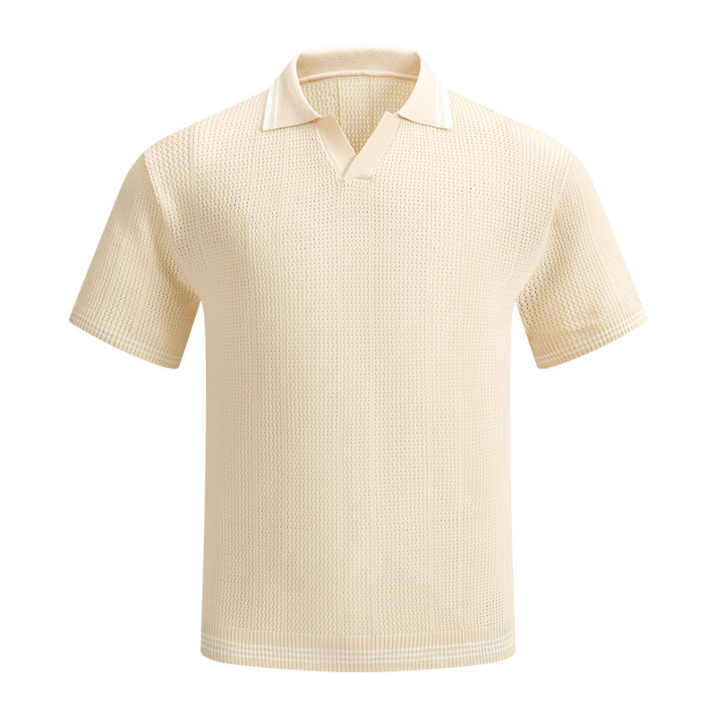 orgeousBen Men's V-Neck Knit Polo Shirt, Breathable Casual Short Sleeve Top