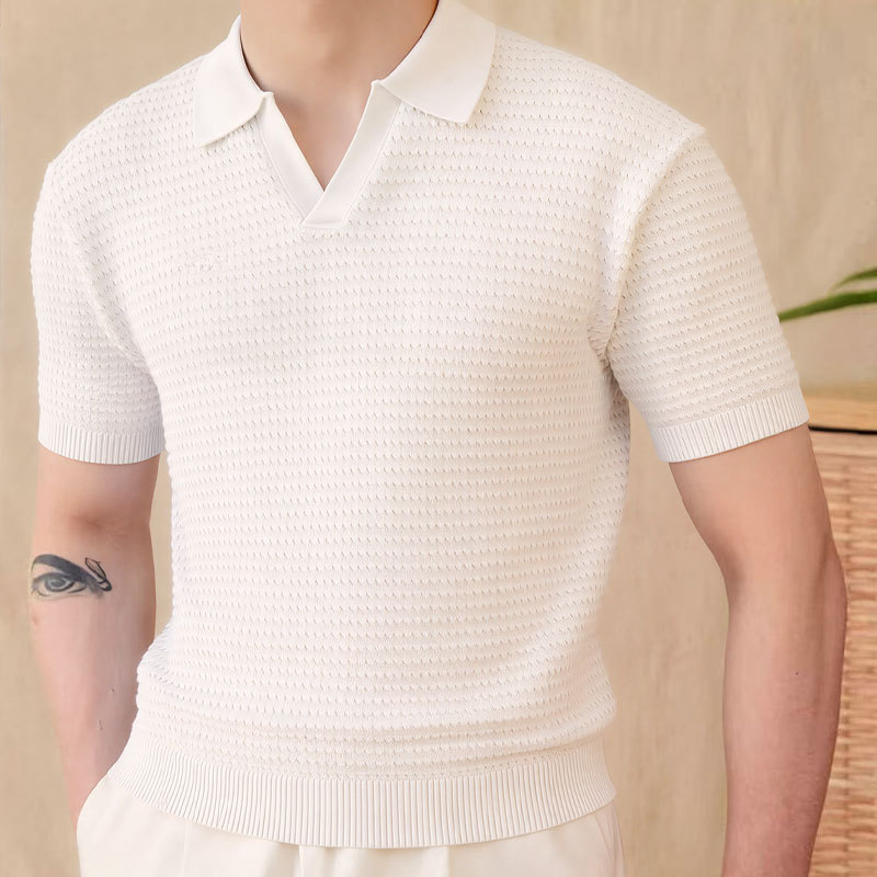 GorgeousBen Men's Knit Polo Shirt, Breathable V-Neck Casual Summer Top