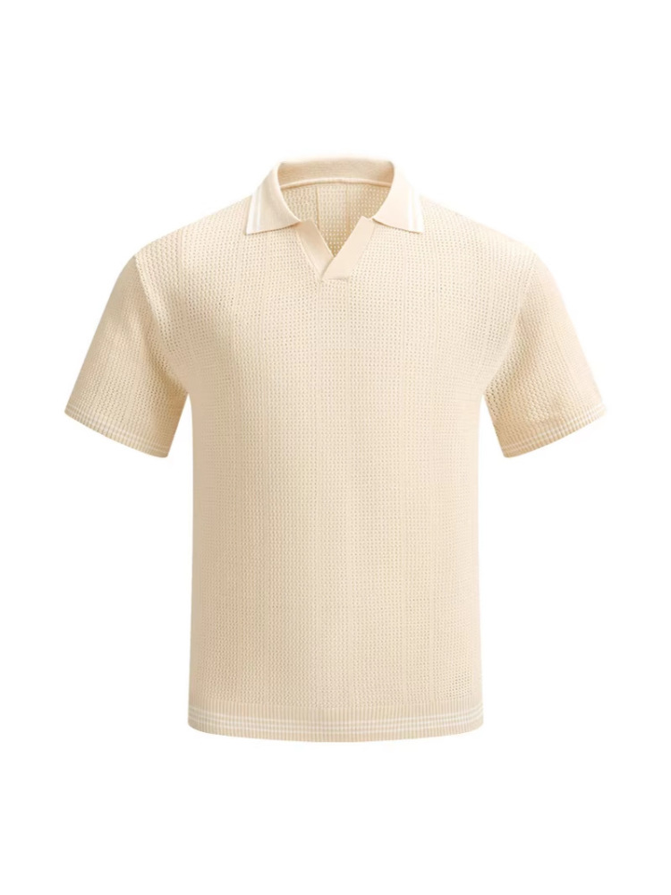 orgeousBen Men's V-Neck Knit Polo Shirt, Breathable Casual Short Sleeve Top