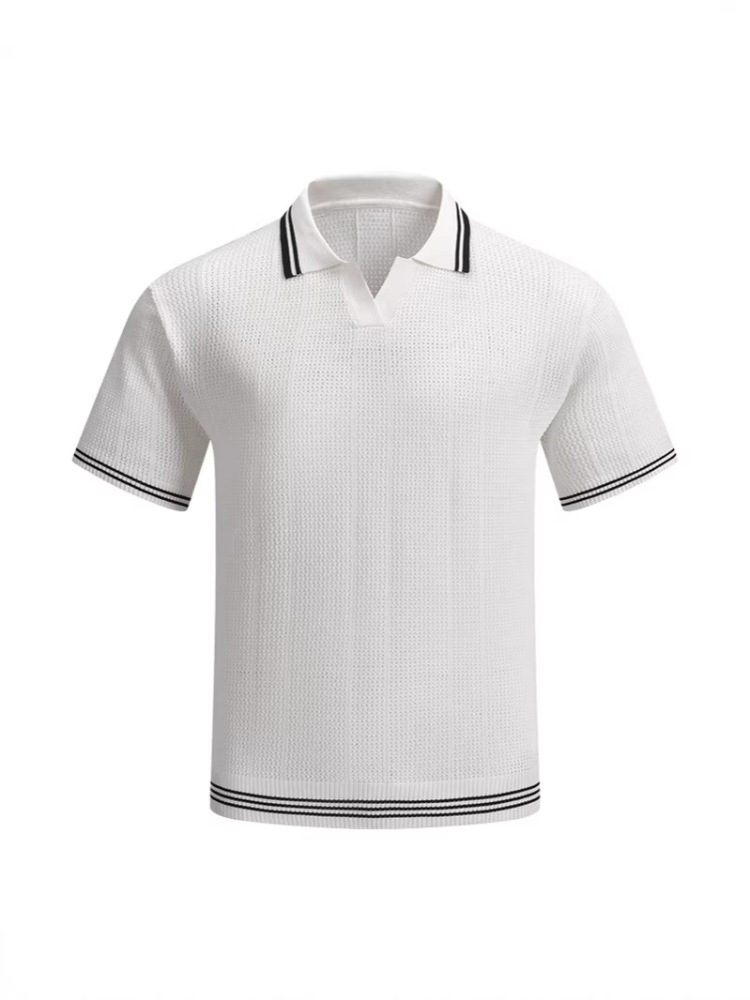orgeousBen Men's V-Neck Knit Polo Shirt, Breathable Casual Short Sleeve Top