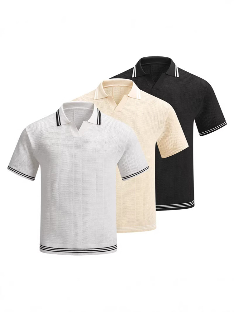 orgeousBen Men's V-Neck Knit Polo Shirt, Breathable Casual Short Sleeve Top