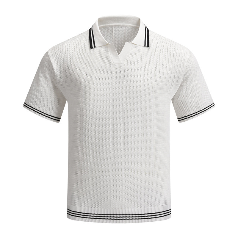 orgeousBen Men's V-Neck Knit Polo Shirt, Breathable Casual Short Sleeve Top