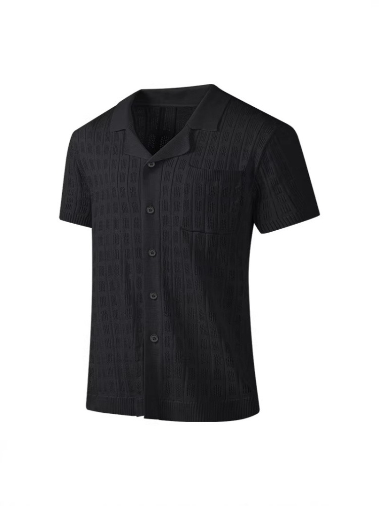 GorgeousBen Men's Knit Polo Shirt, Breathable Hollow-Out Short Sleeve Top