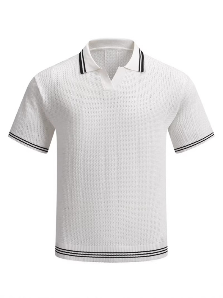 orgeousBen Men's V-Neck Knit Polo Shirt, Breathable Casual Short Sleeve Top