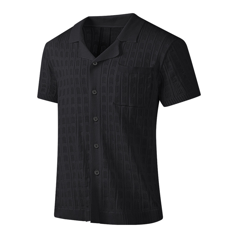 GorgeousBen Men's Knit Polo Shirt, Breathable Hollow-Out Short Sleeve Top
