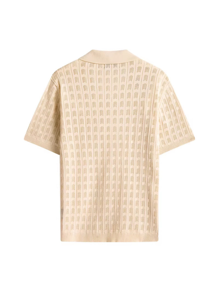 GorgeousBen Men's Knit Polo Shirt, Breathable Hollow-Out Short Sleeve Top