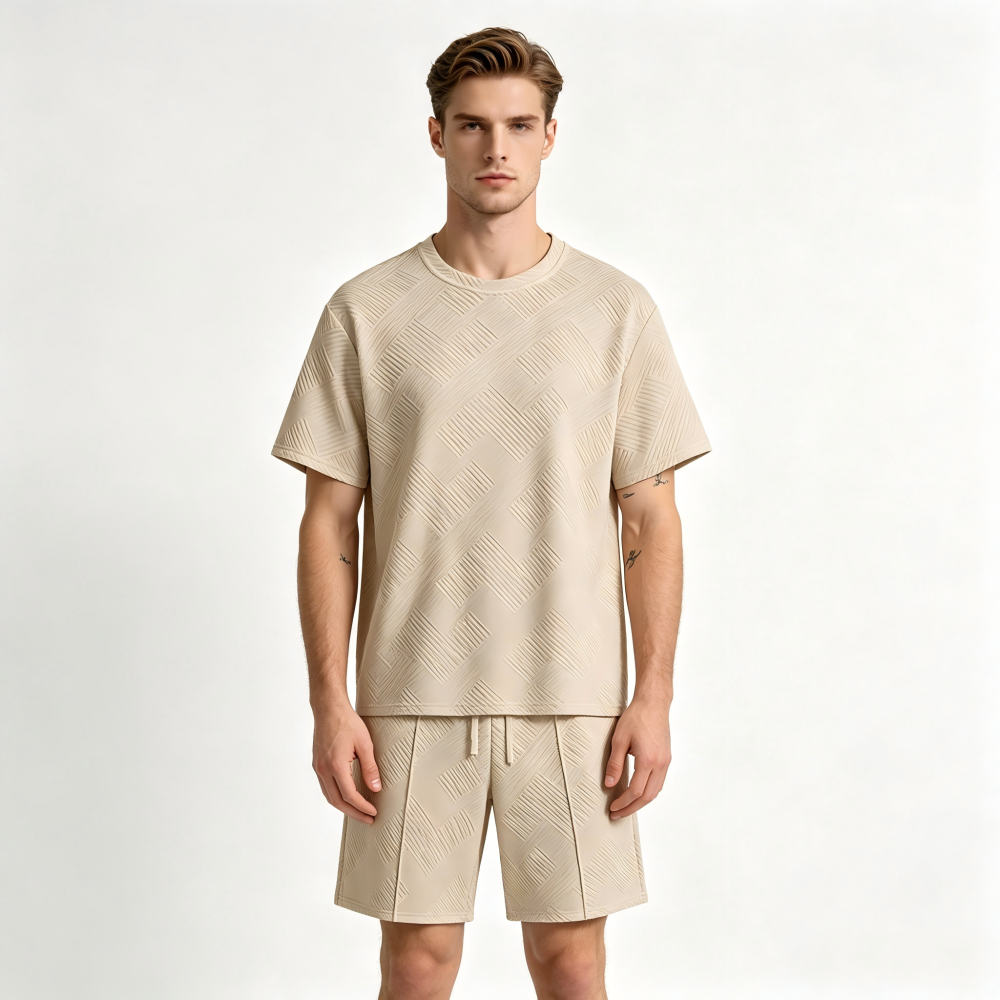 GorgeousBen Men's Casual Tracksuit Set, Short Sleeve T-Shirt and Shorts, Lightweight Breathable Summer Outfit