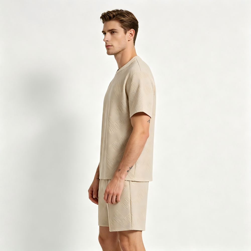 GorgeousBen Men's Casual Tracksuit Set, Short Sleeve T-Shirt and Shorts, Lightweight Breathable Summer Outfit