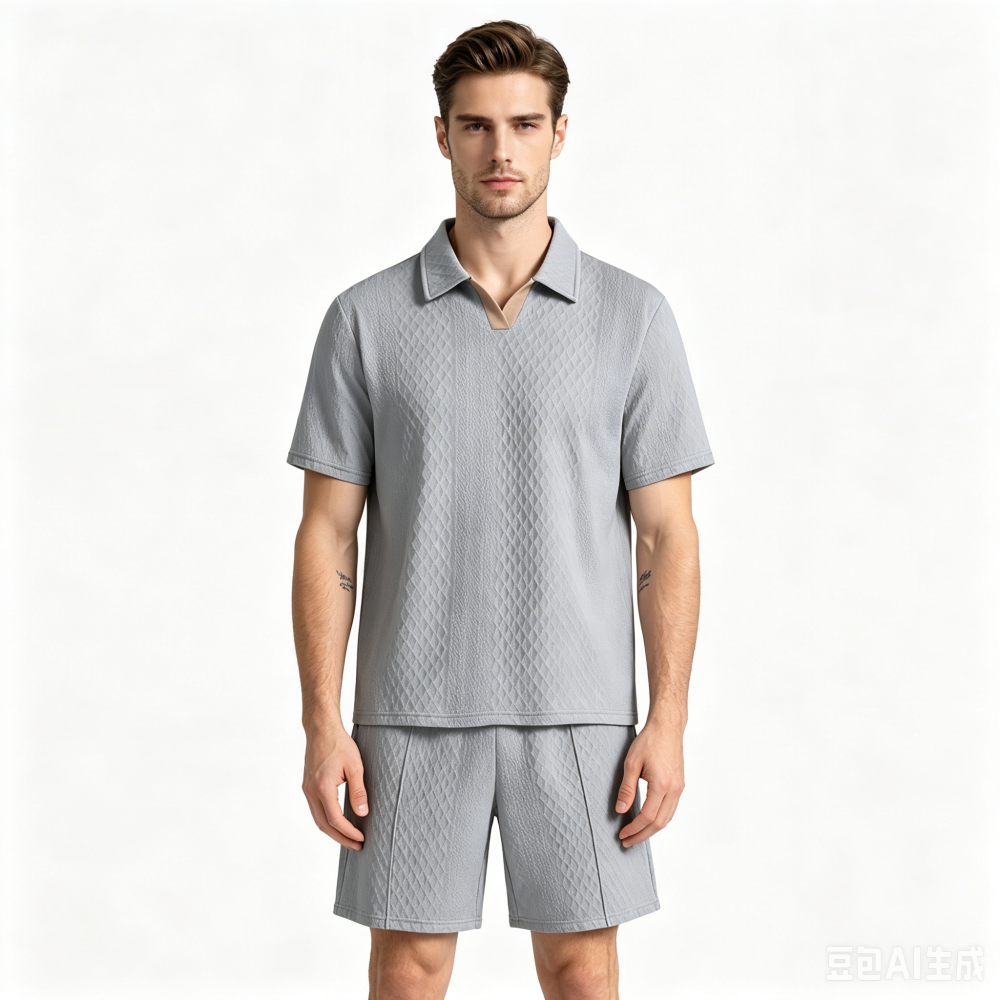 GorgeousBen Men's Summer Polo Tracksuit Set, Short Sleeve T-Shirt & Shorts, Lightweight Casual Outfit