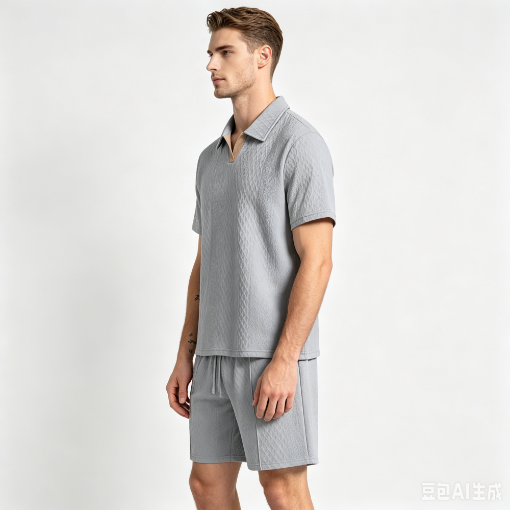 GorgeousBen Men's Summer Polo Tracksuit Set, Short Sleeve T-Shirt & Shorts, Lightweight Casual Outfit