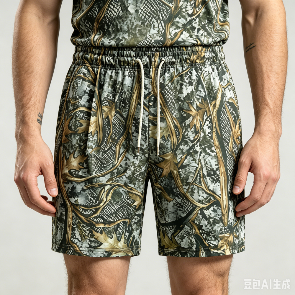 GorgeousBen Men's Camo Print Polo Tracksuit, Short Sleeve T-Shirt & Shorts, Lightweight Casual Outfit