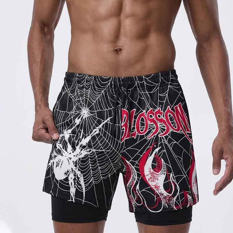 GorgeousBen Men's 3D Spider Print Athletic Shorts, Breathable Summer