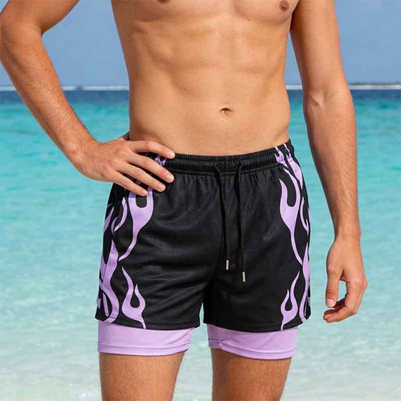 GorgeousBen Men's 3D Flame Print Athletic Shorts, Breathable, Summer
