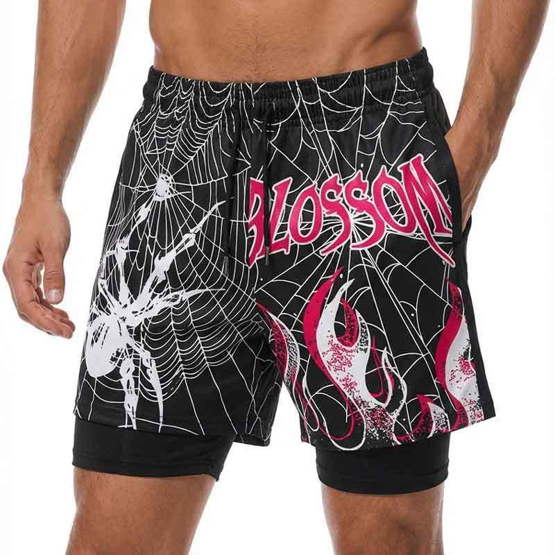 GorgeousBen Men's 3D Spider Print Athletic Shorts, Breathable Summer