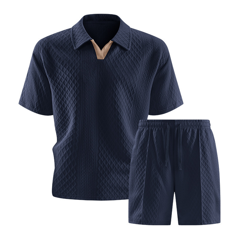 GorgeousBen Men's Summer Polo Tracksuit Set, Short Sleeve T-Shirt & Shorts, Lightweight Casual Outfit