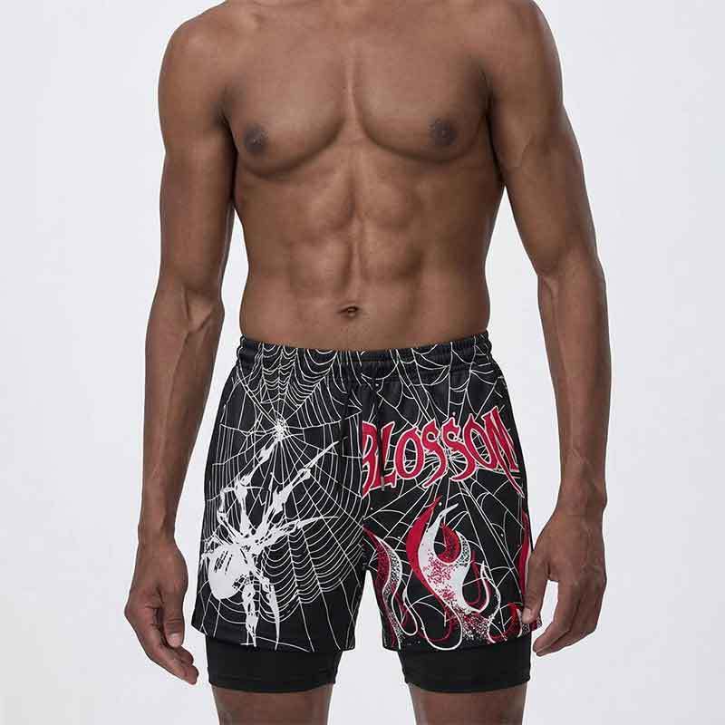 GorgeousBen Men's 3D Spider Print Athletic Shorts, Breathable Summer