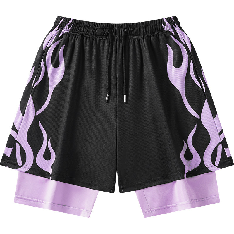 GorgeousBen Men's 3D Flame Print Athletic Shorts, Breathable, Summer