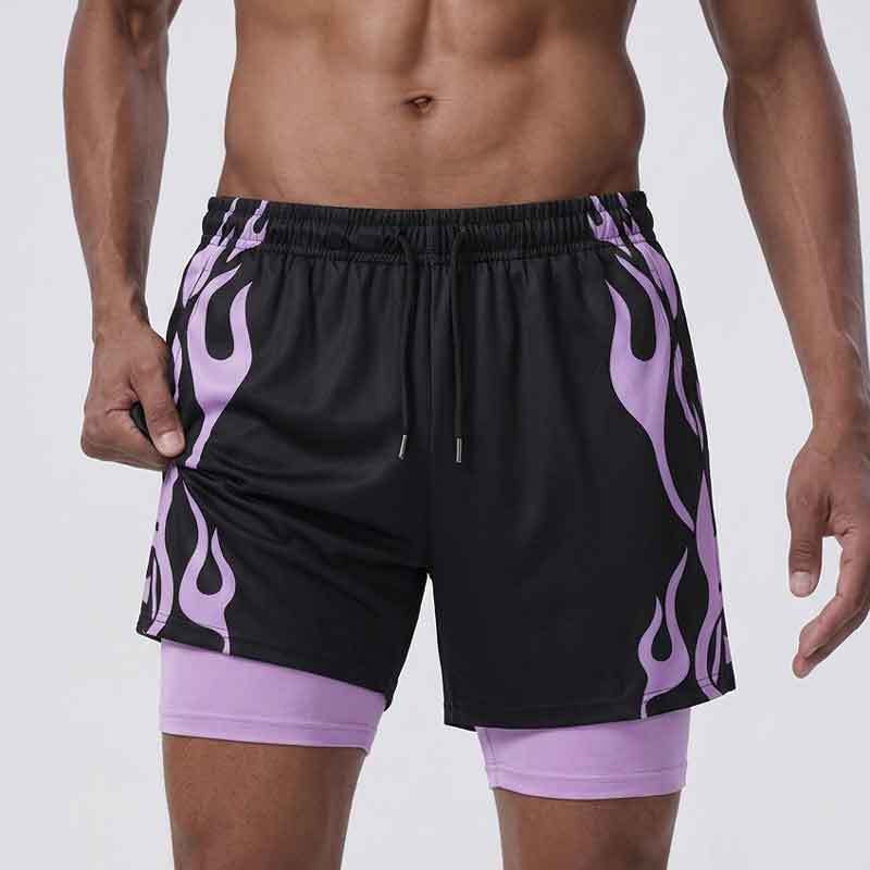 GorgeousBen Men's 3D Flame Print Athletic Shorts, Breathable, Summer