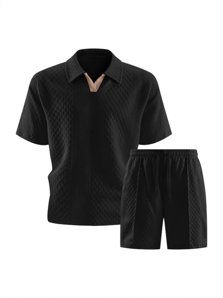 GorgeousBen Men's Summer Polo Tracksuit Set, Short Sleeve T-Shirt & Shorts, Lightweight Casual Outfit