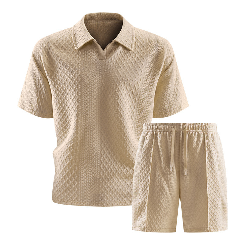 GorgeousBen Men's Summer Polo Tracksuit Set, Short Sleeve T-Shirt & Shorts, Lightweight Casual Outfit