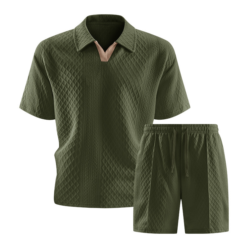GorgeousBen Men's Summer Polo Tracksuit Set, Short Sleeve T-Shirt & Shorts, Lightweight Casual Outfit