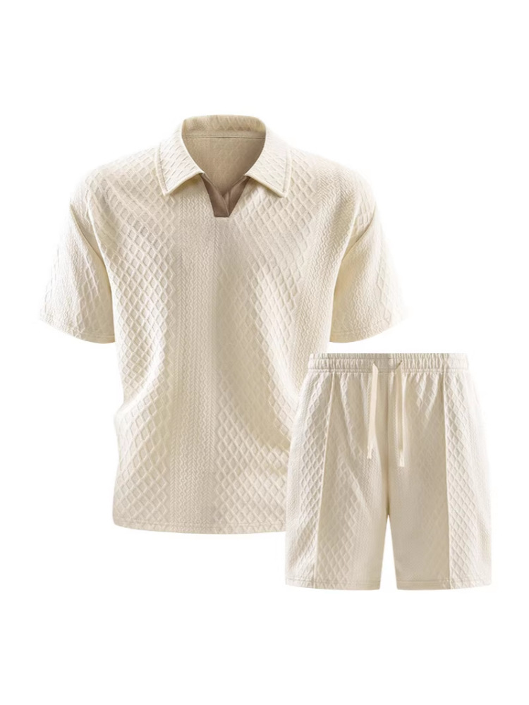 GorgeousBen Men's Summer Polo Tracksuit Set, Short Sleeve T-Shirt & Shorts, Lightweight Casual Outfit