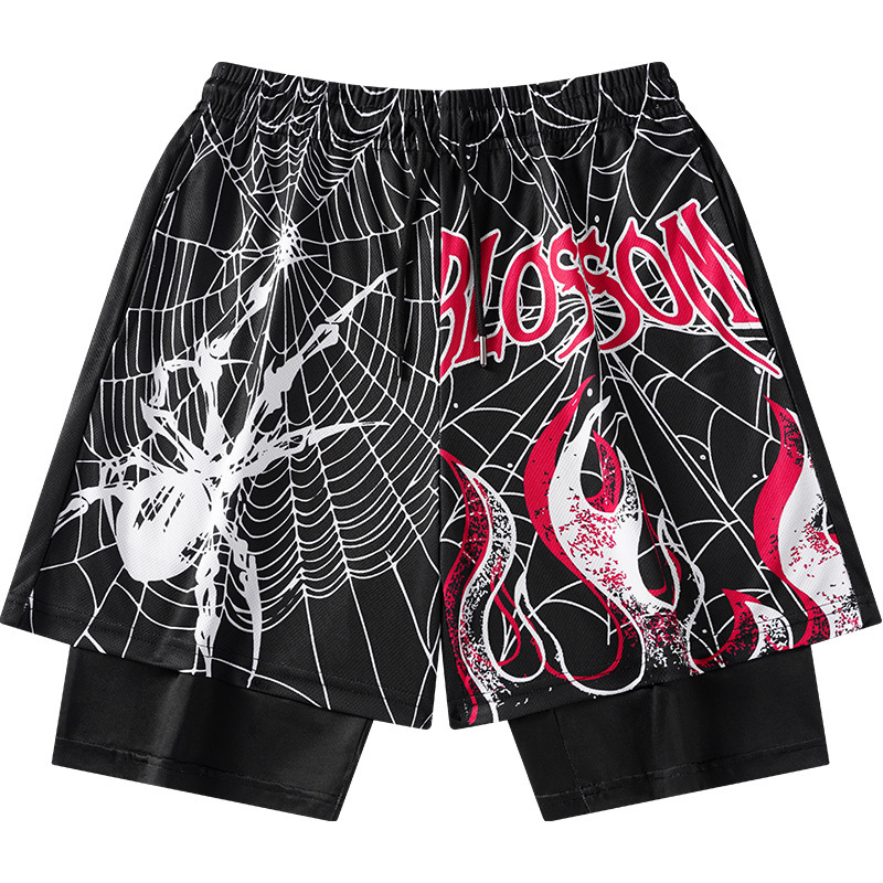 GorgeousBen Men's 3D Spider Print Athletic Shorts, Breathable Summer