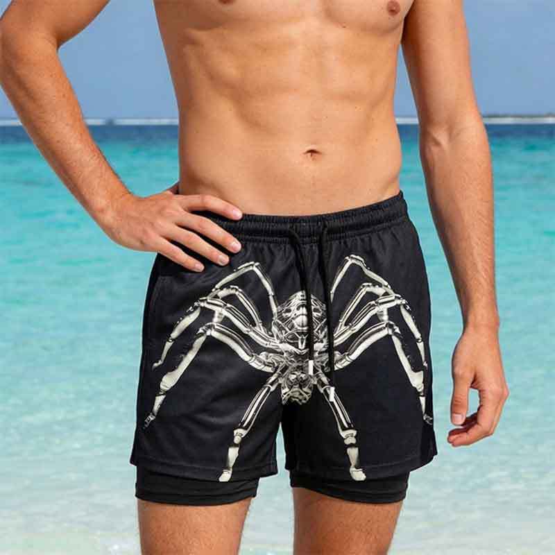 GorgeousBen Men's 3D Spider Print Casual Athletic Shorts, Breathable, Quick-Dry