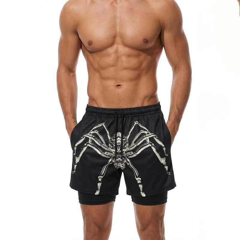 GorgeousBen Men's 3D Spider Print Casual Athletic Shorts, Breathable, Quick-Dry