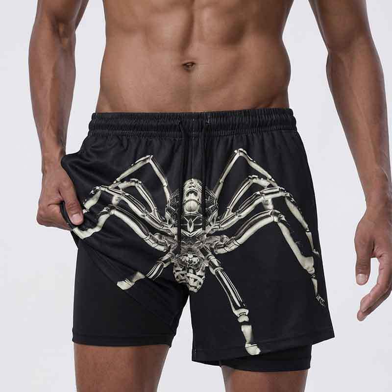 GorgeousBen Men's 3D Spider Print Casual Athletic Shorts, Breathable, Quick-Dry