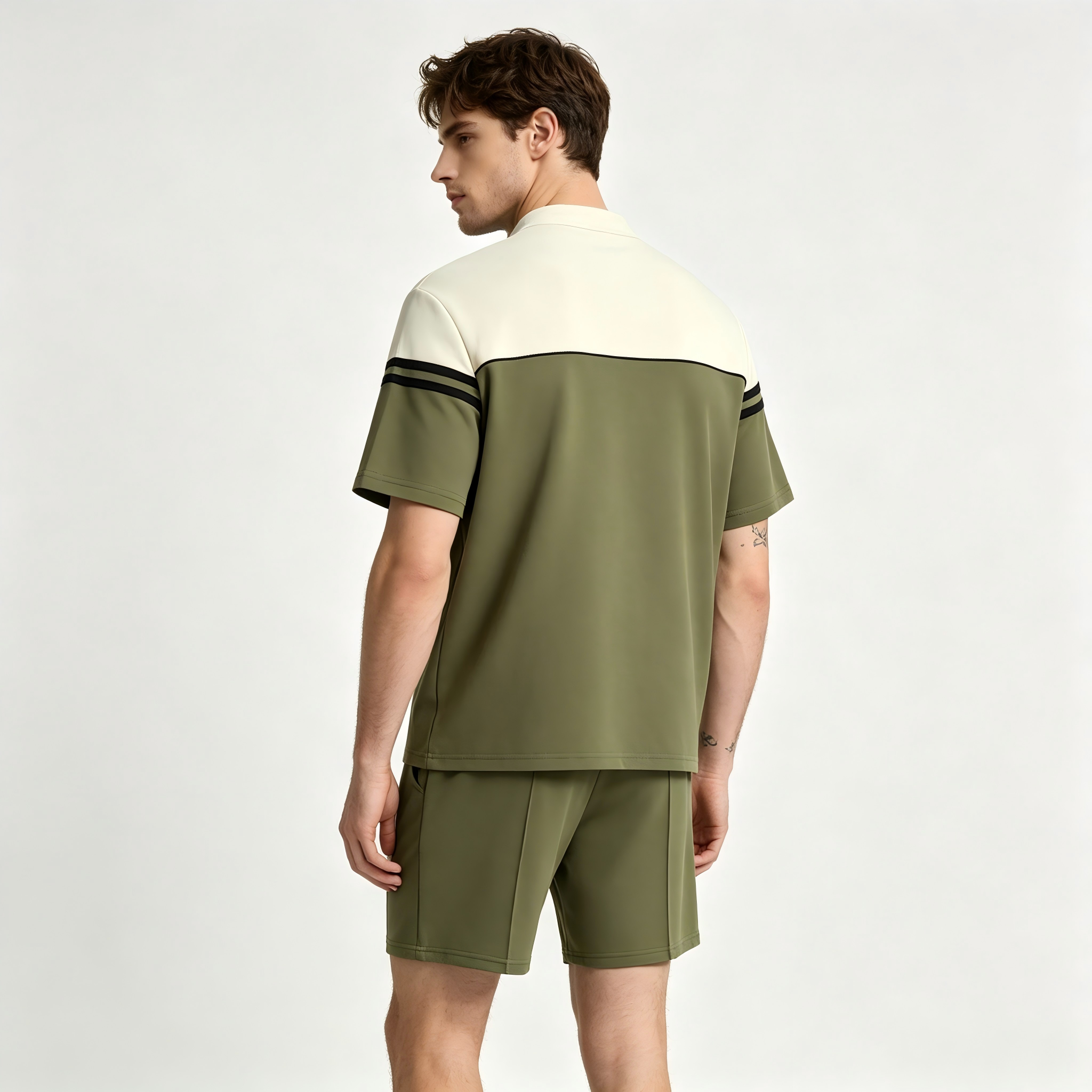 GorgeousBen Men's Color Block Half-Zip Polo Tracksuit, Short Sleeve T-Shirt & Shorts, Casual Summer Outfit