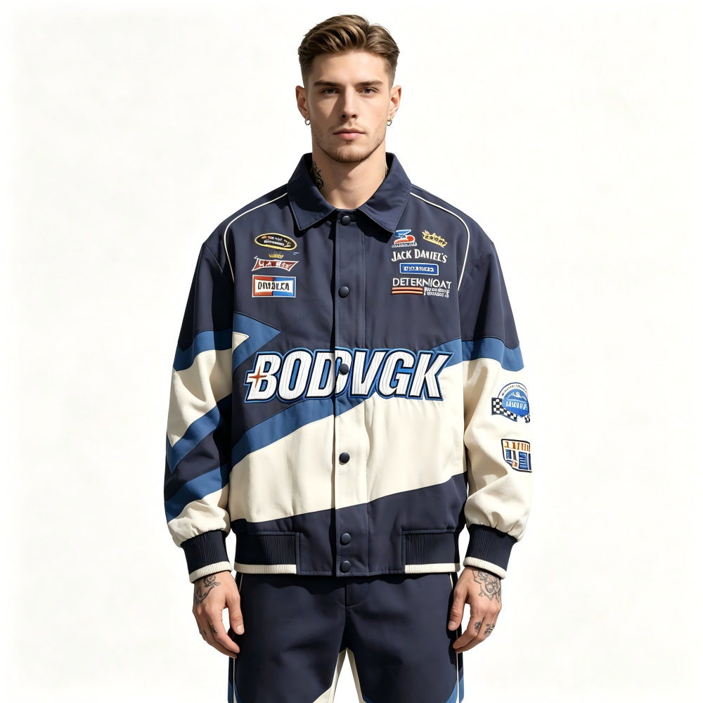 GorgeousBen Men's Color Block Letter Print Loose Varsity Jacket