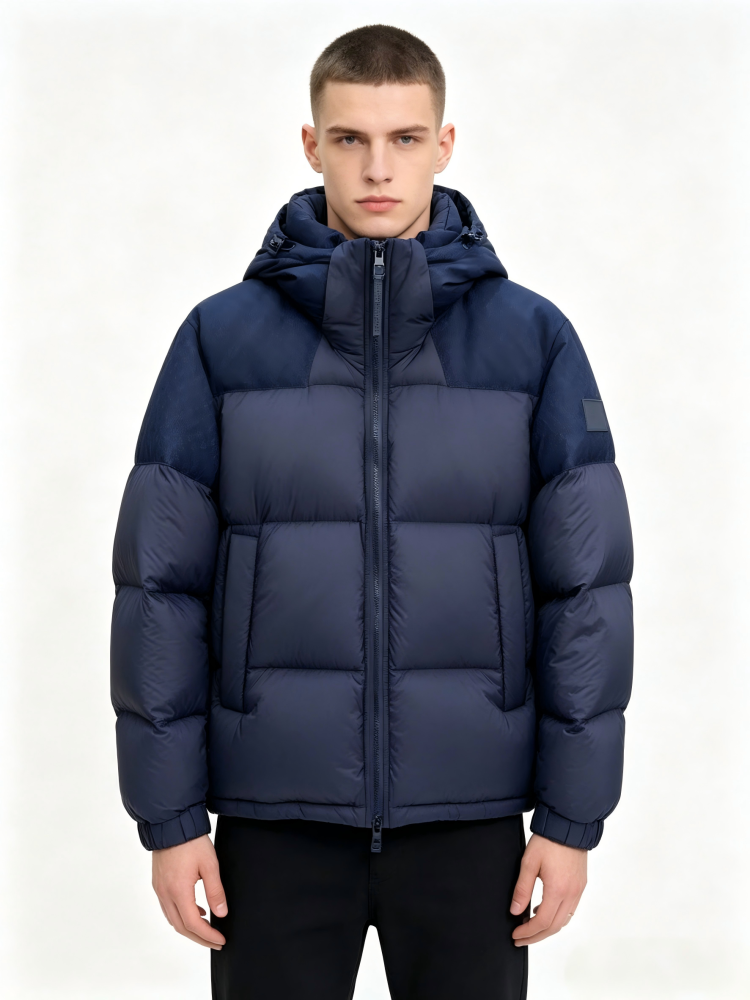 GorgeousBen  Euro-American Trendy Brand Men's Hooded Patchwork Down Jacket | 90% White Duck Down Warm Cold-Resistant Winter Outerwear