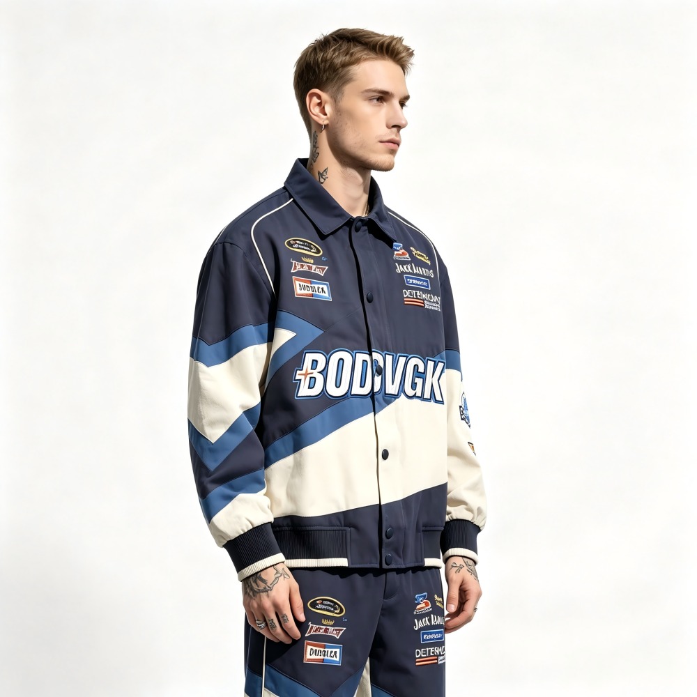 GorgeousBen Men's Color Block Letter Print Loose Varsity Jacket