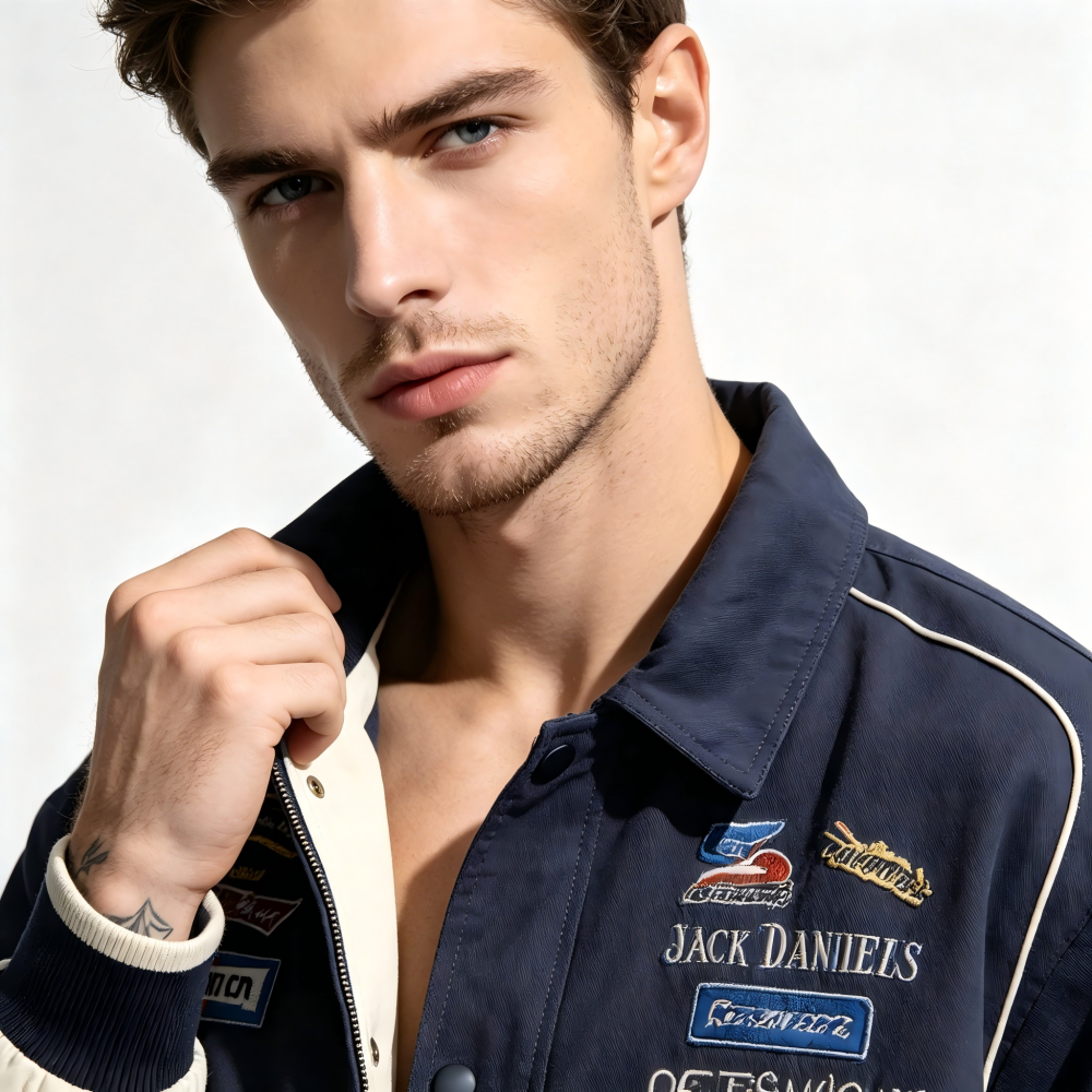 GorgeousBen Men's Color Block Letter Print Loose Varsity Jacket