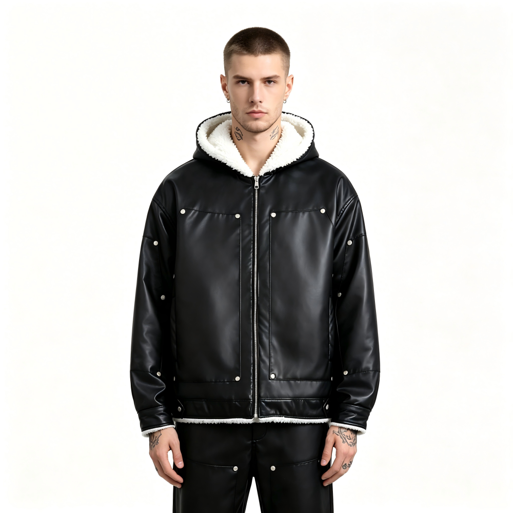 GorgeousBen Men's Reversible Fleece Lined PU Leather Winter Jacket